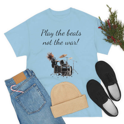 Customised t-shirt. Feel great and wear "play the beats not the war " t-shirt. Play the music in our clothes!!